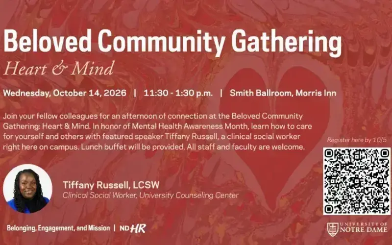 Beloved Community Gathering: Heart & Mind event flyer with speaker Tiffany Russell.
